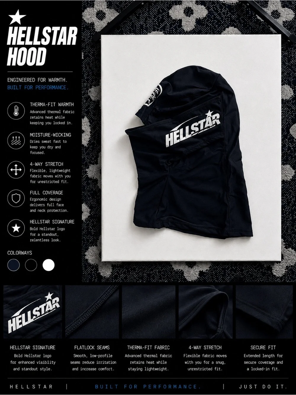 Hellstar ski mask - Black with White Logo